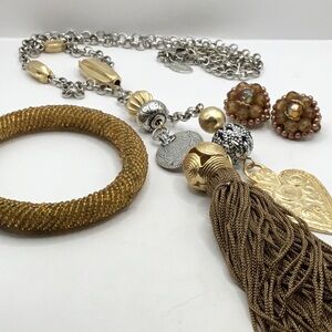 CHICOS Necklace, Vintage Matching Bracelet and Vintage Clip On Beaded Earrings